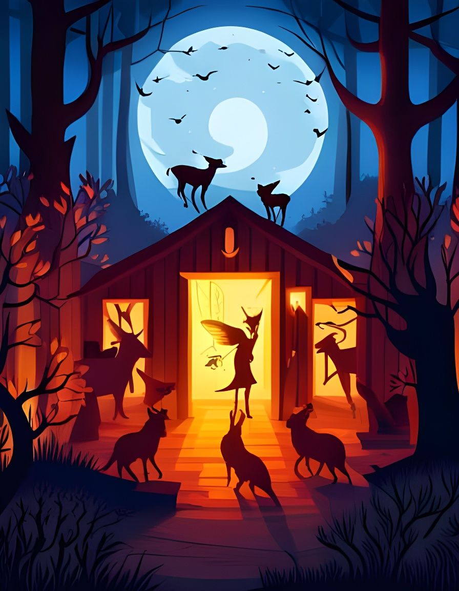 Magical Fairycore Shadows Dancing in Woods at Night