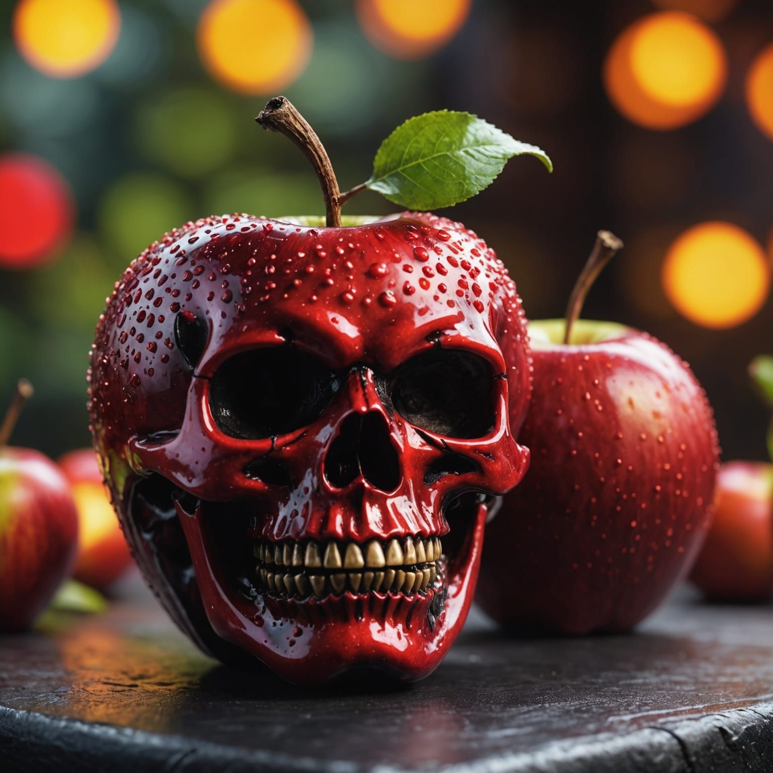 Hyperreal 3D Poison Apple with Good and Evil