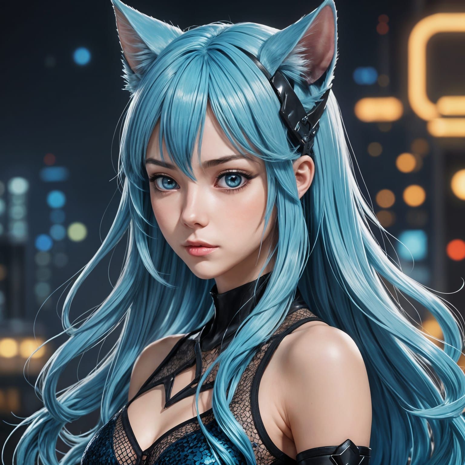 Beautiful Anime Neko Girl in Vibrant Digital Illustration