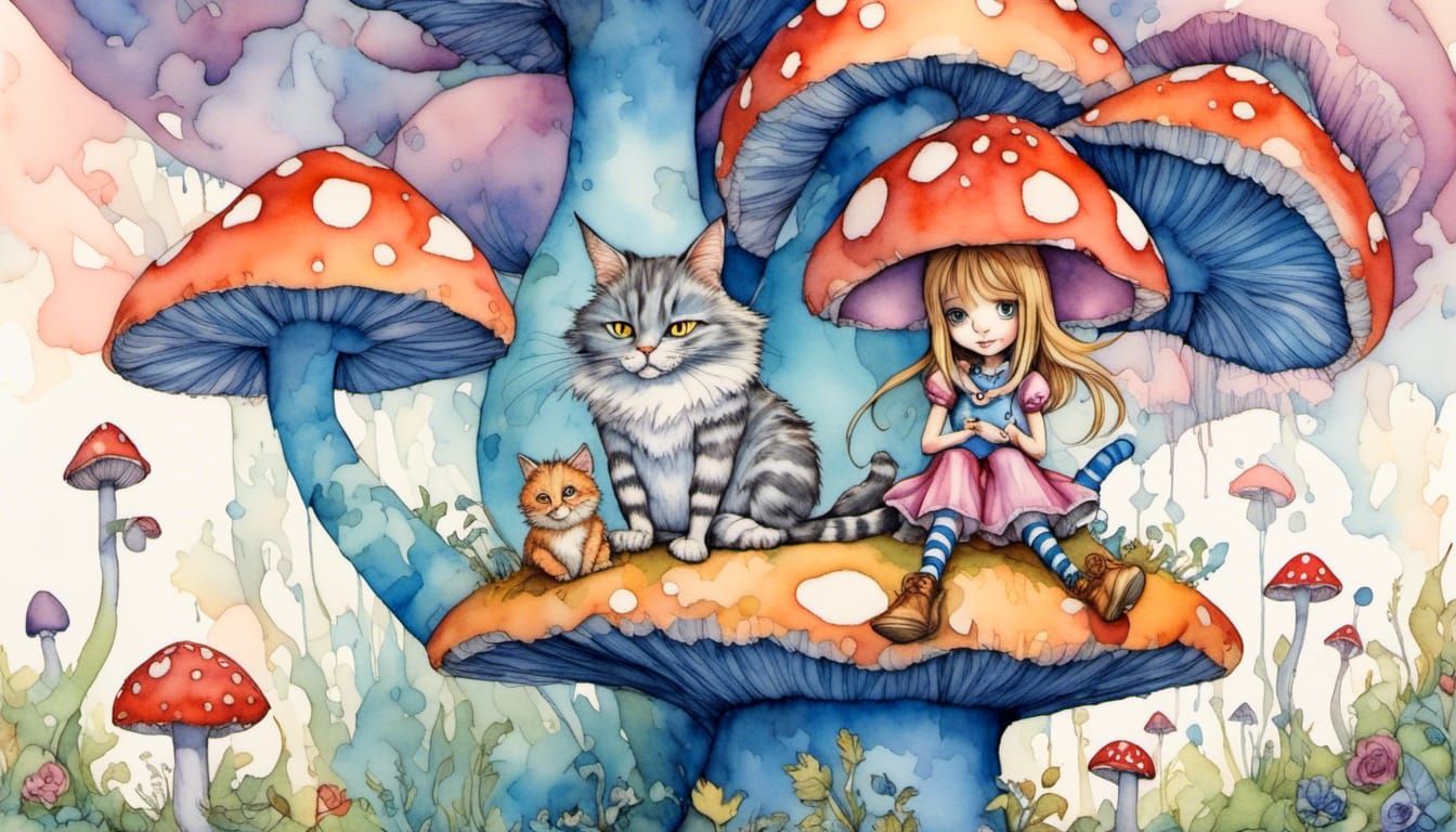 Alice in Mushroomland: Watercolour Whimsical Illustration