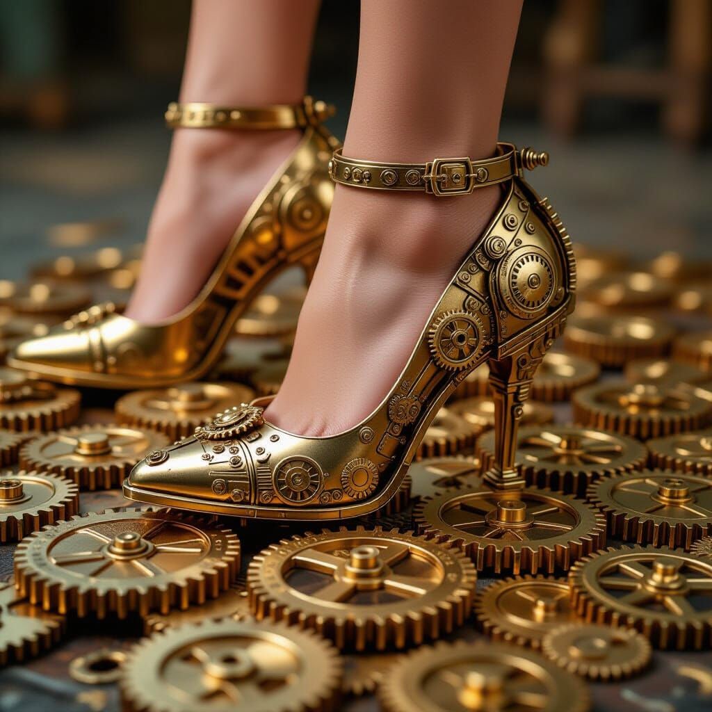 Steampunk Gears Form High-Heeled Shoe