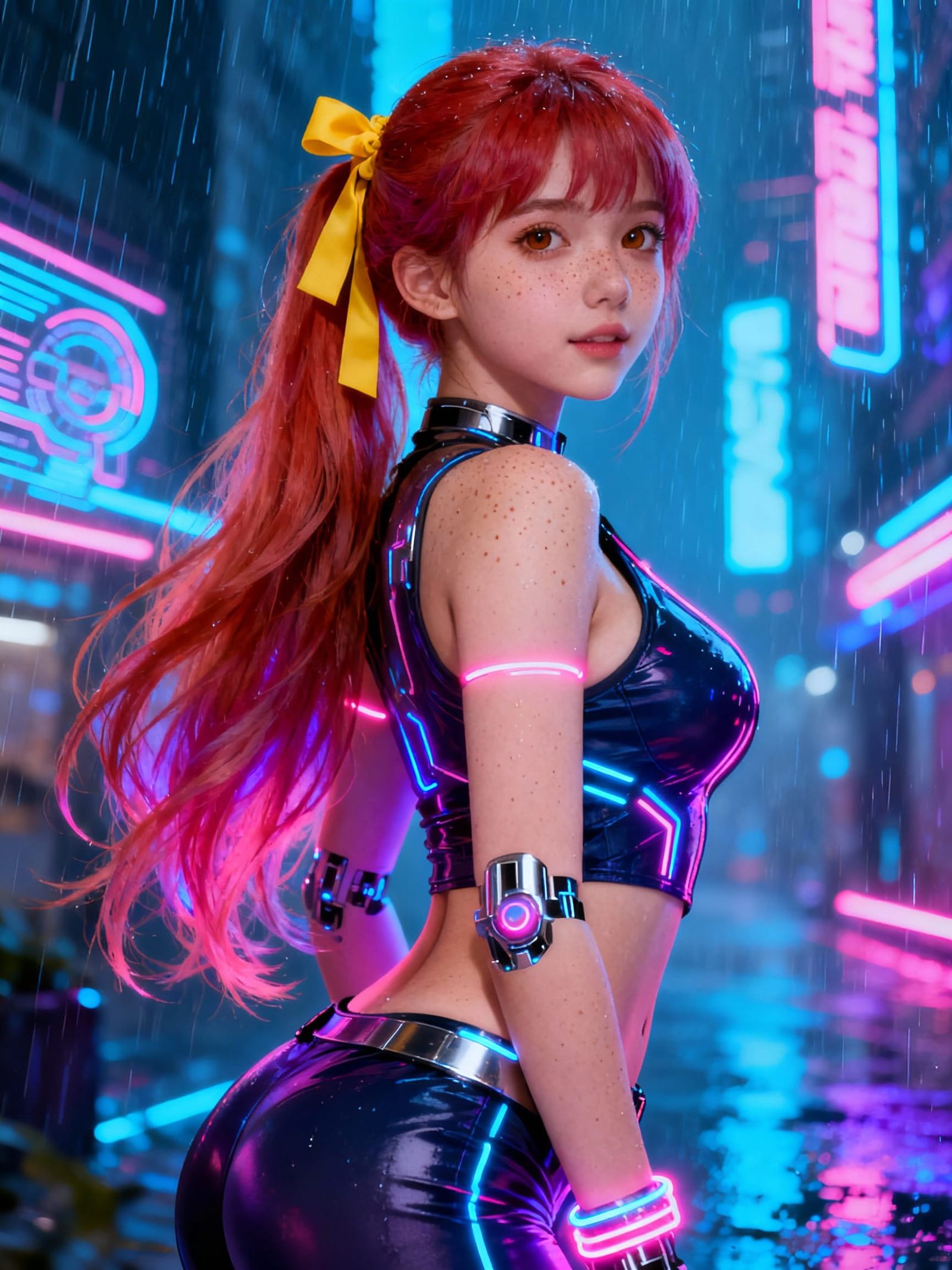 Young Woman with Freckles and Flowing Red Hair