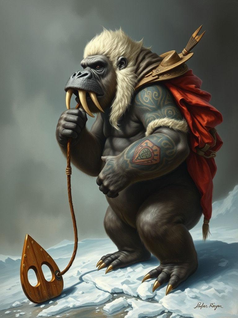 Surreal Gorilla-Walrus Hybrid as Oil Painting