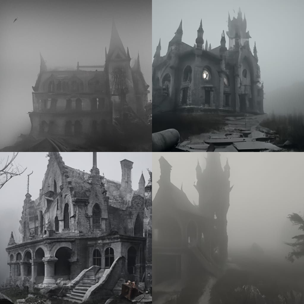 Abandoned Gothic Horror House in Fog