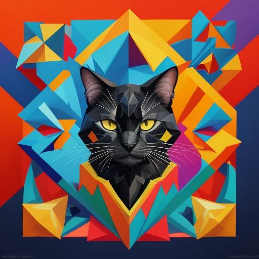 Cubist Cat Graphic Novel Illustration in Art Deco Style