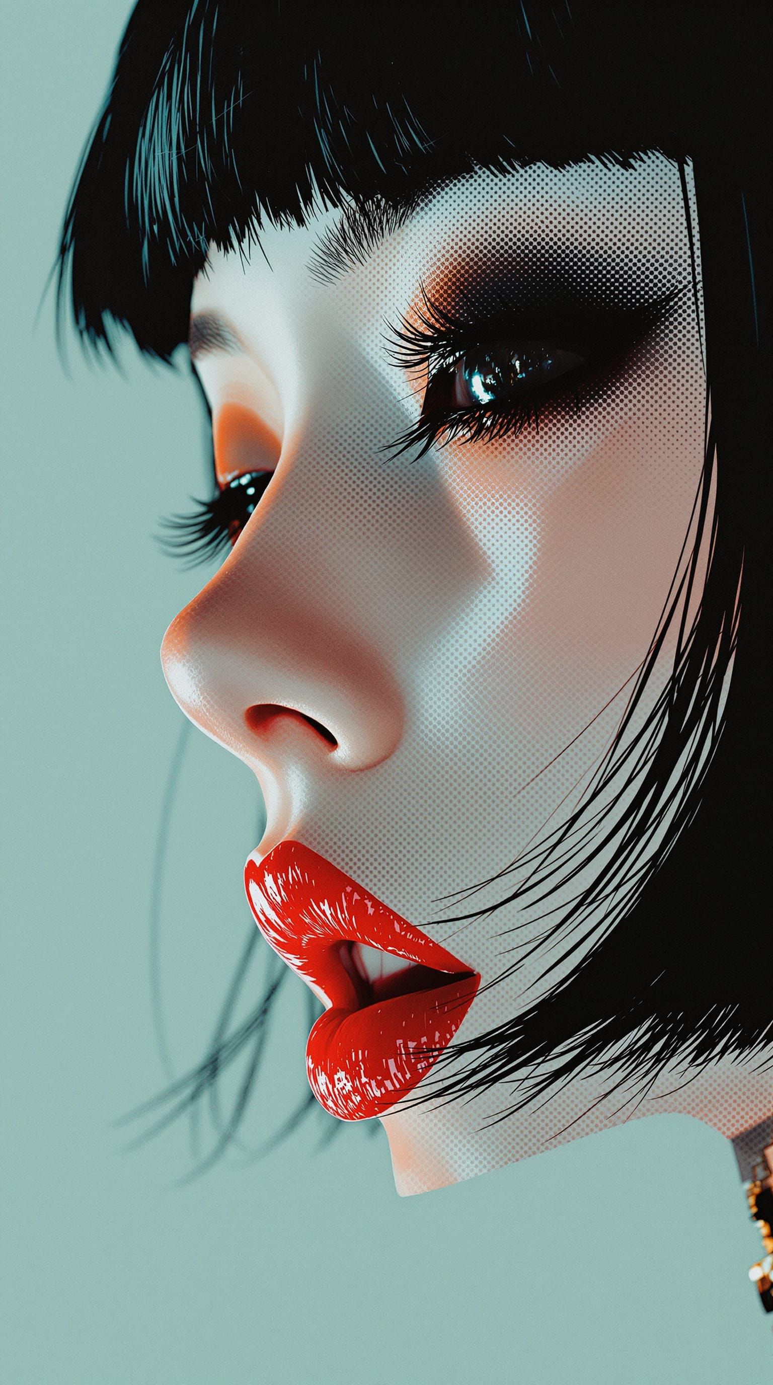 Pop Art Cyberpunk Woman Profile Portrait