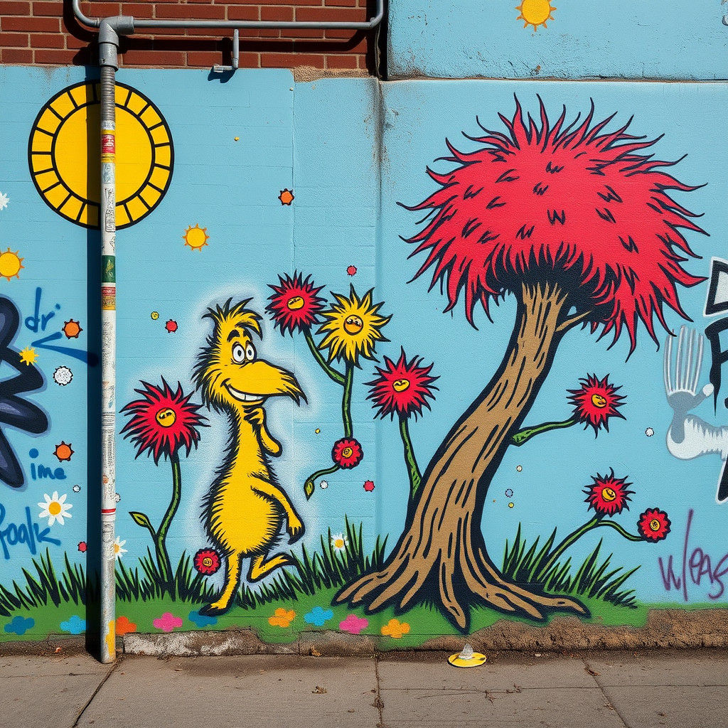 Street Art Graffiti of Lorax and Truffula Trees