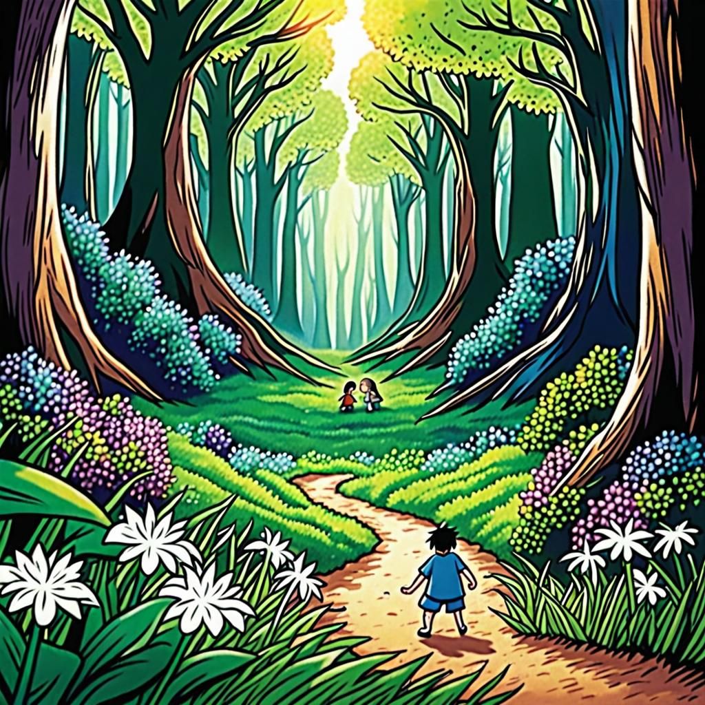 Changeling Gathering Garlic: Anime-Style Forest Scene