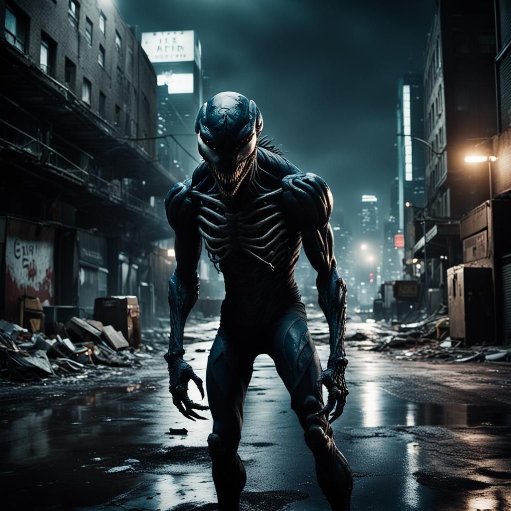 Alien Symbiote Infestation in Gritty Urban Film Still