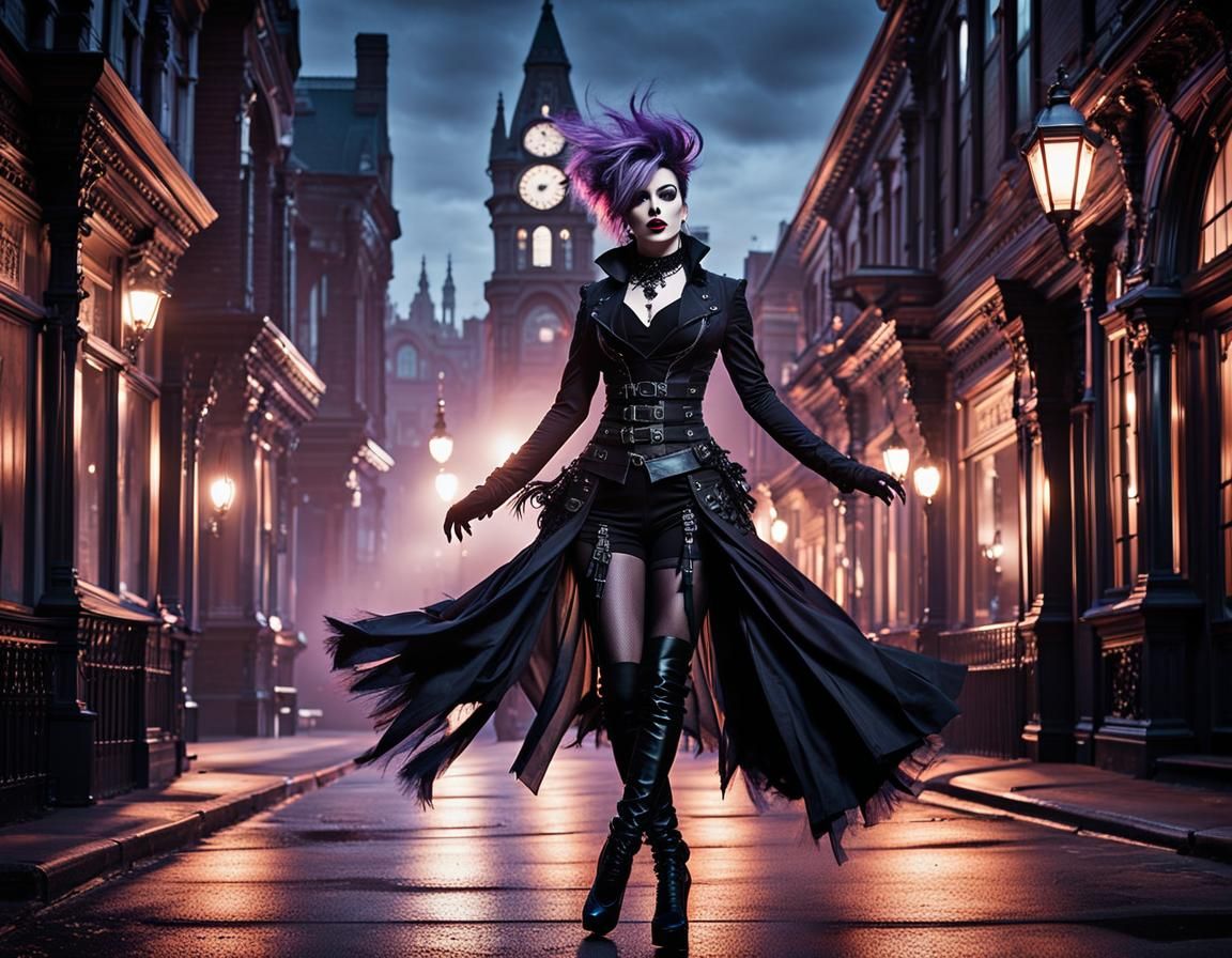 Gothic Expressionist Pixie Dances in Victorian Street