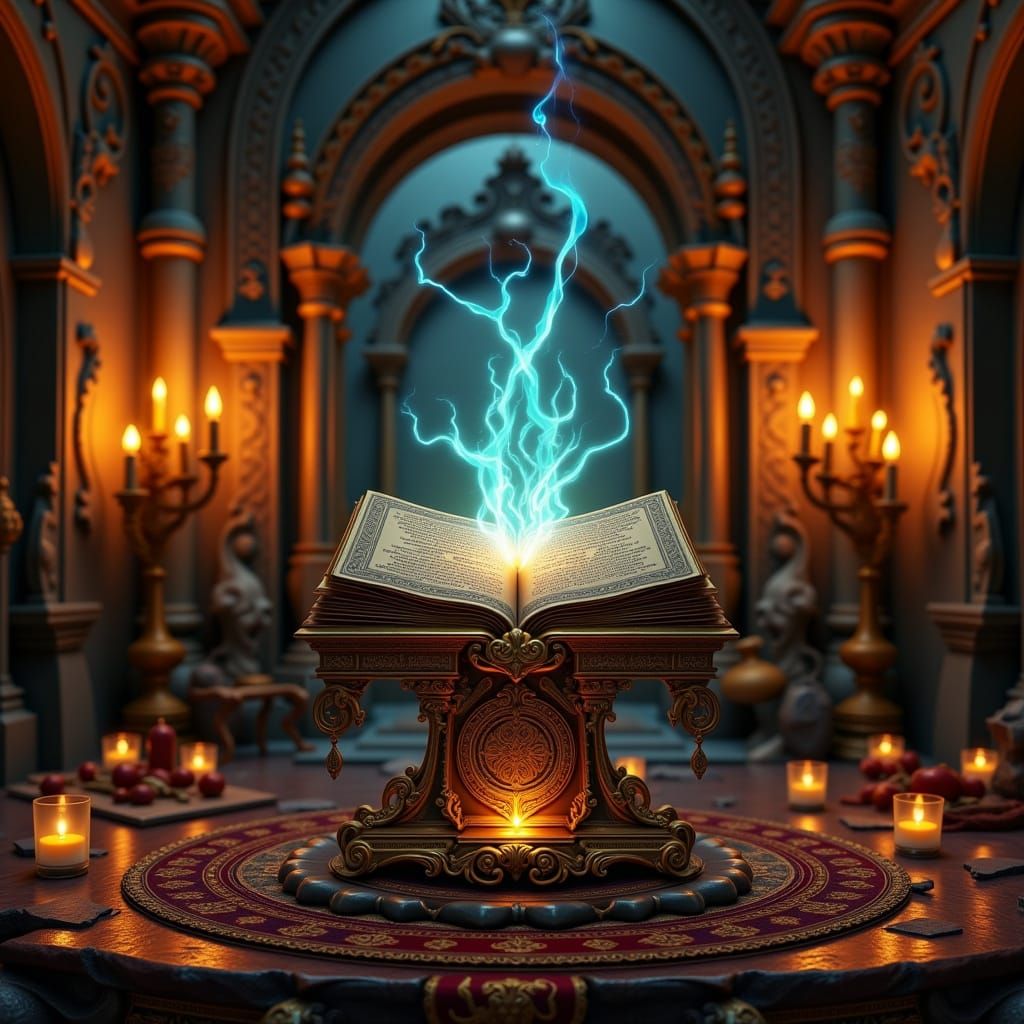 Magic Codex with Electric Sparkles on Podium