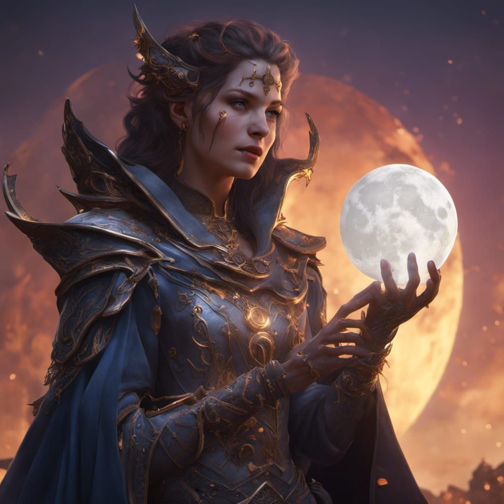 Fantasy Twilight Cleric with Moon Ornaments