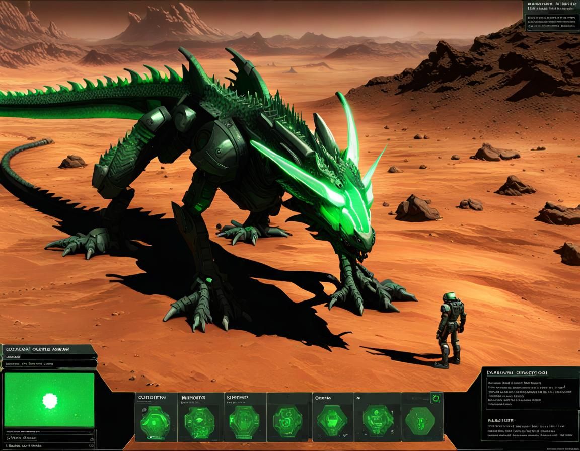 Lonely Game Character on Mars with Dragon Mech