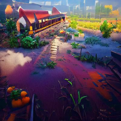 Train Station Farm: Detailed Matte Painting