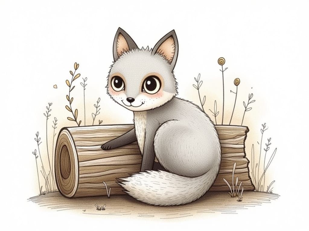 Whimsical Fox in Gentle Repose, Pencil Sketch Style