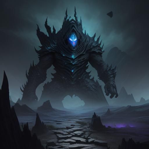 Colossal Stone Creature in Fantasy Matte Painting