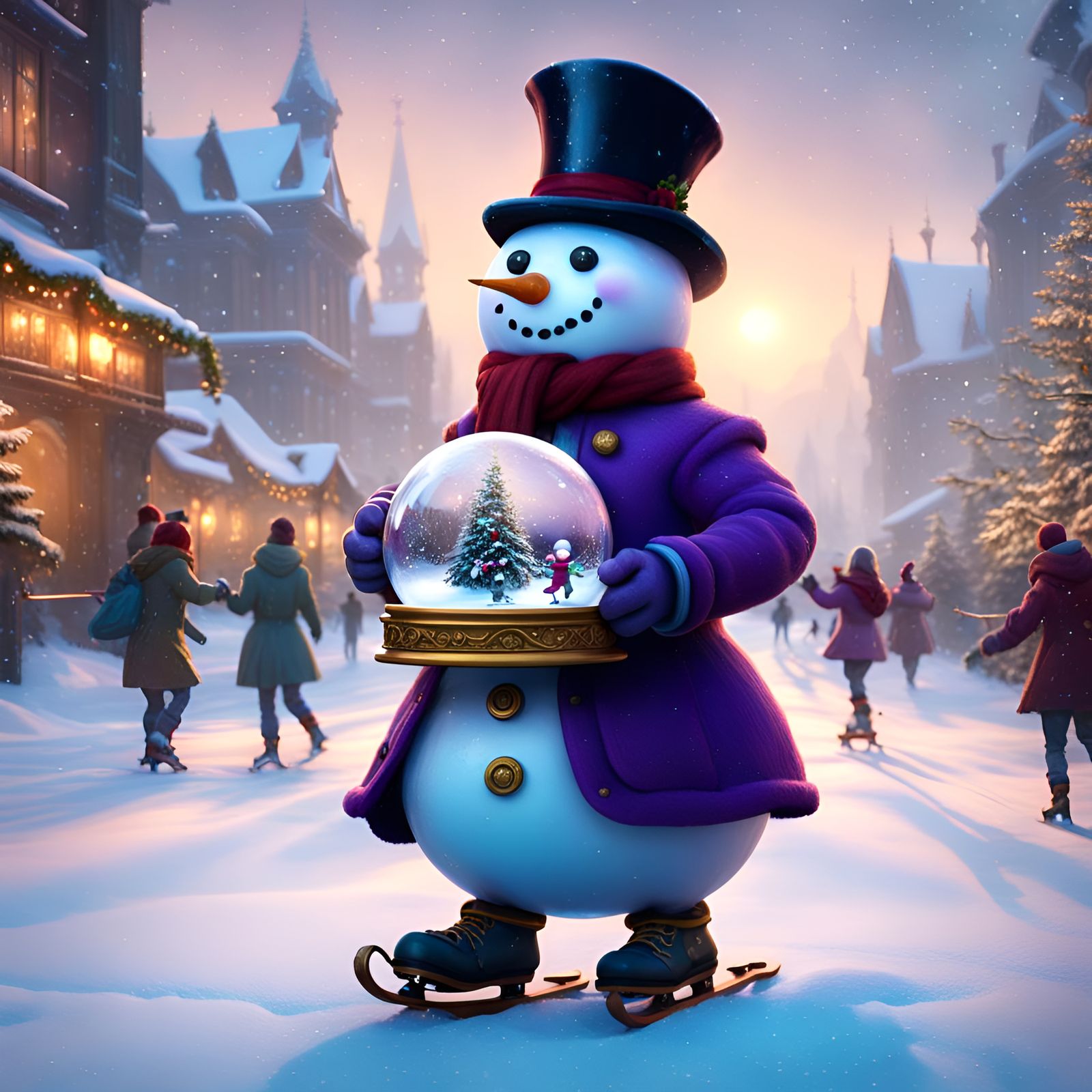 Jolly Snowman with Snow Globe, Digital Art