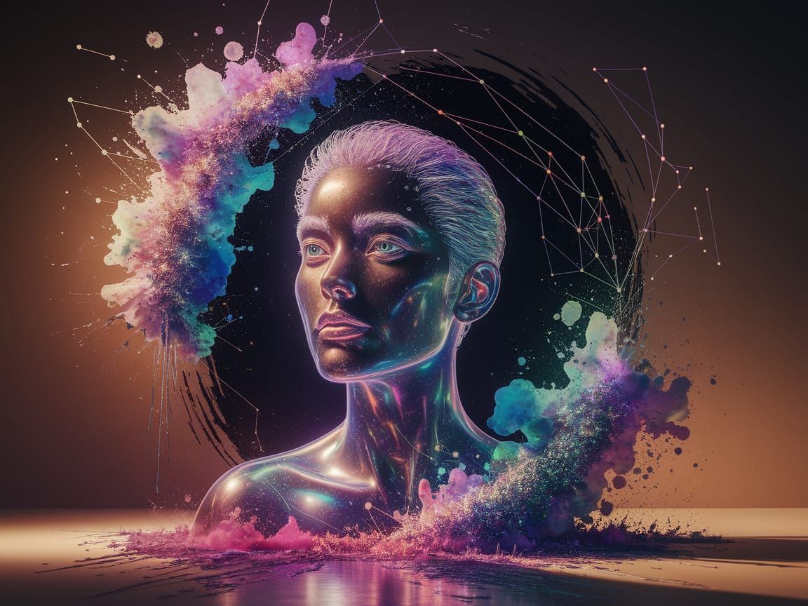 Ethereal Watercolor Constellation Portrait in 3D Render