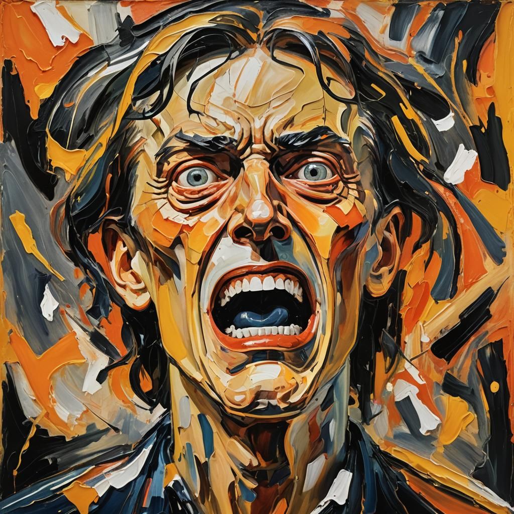 Expressionist Portrait of Screaming Person in Vivid Colors