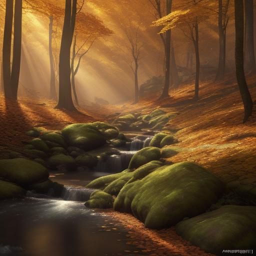 Relaxing Autumn Forest Scene with Golden Sunrays
