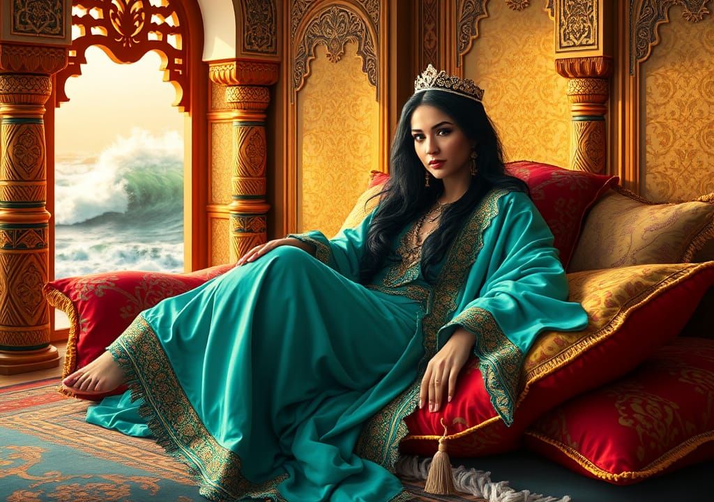 Arab Princess in Tangier Palace: An Orientalist Painting