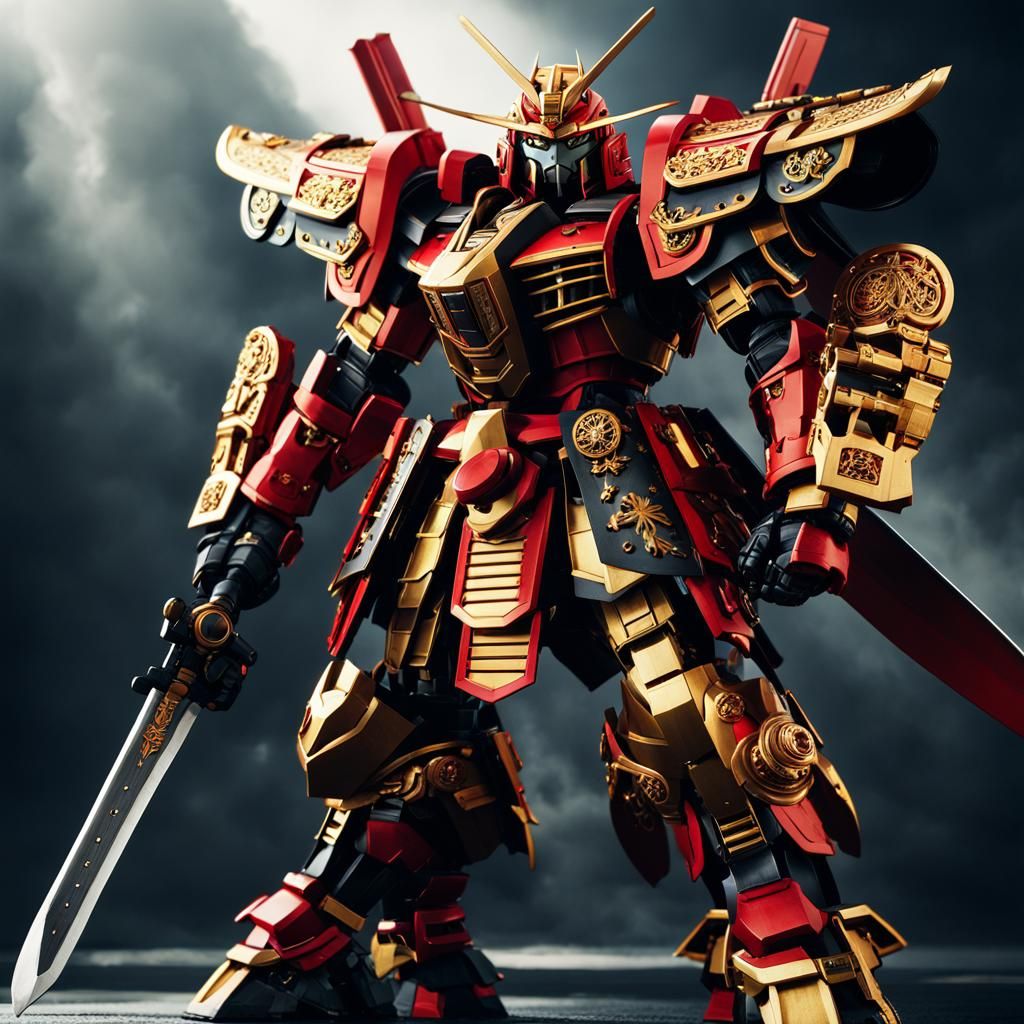 Detailed Samurai Gundam with Katana in Sci-Fi Armor