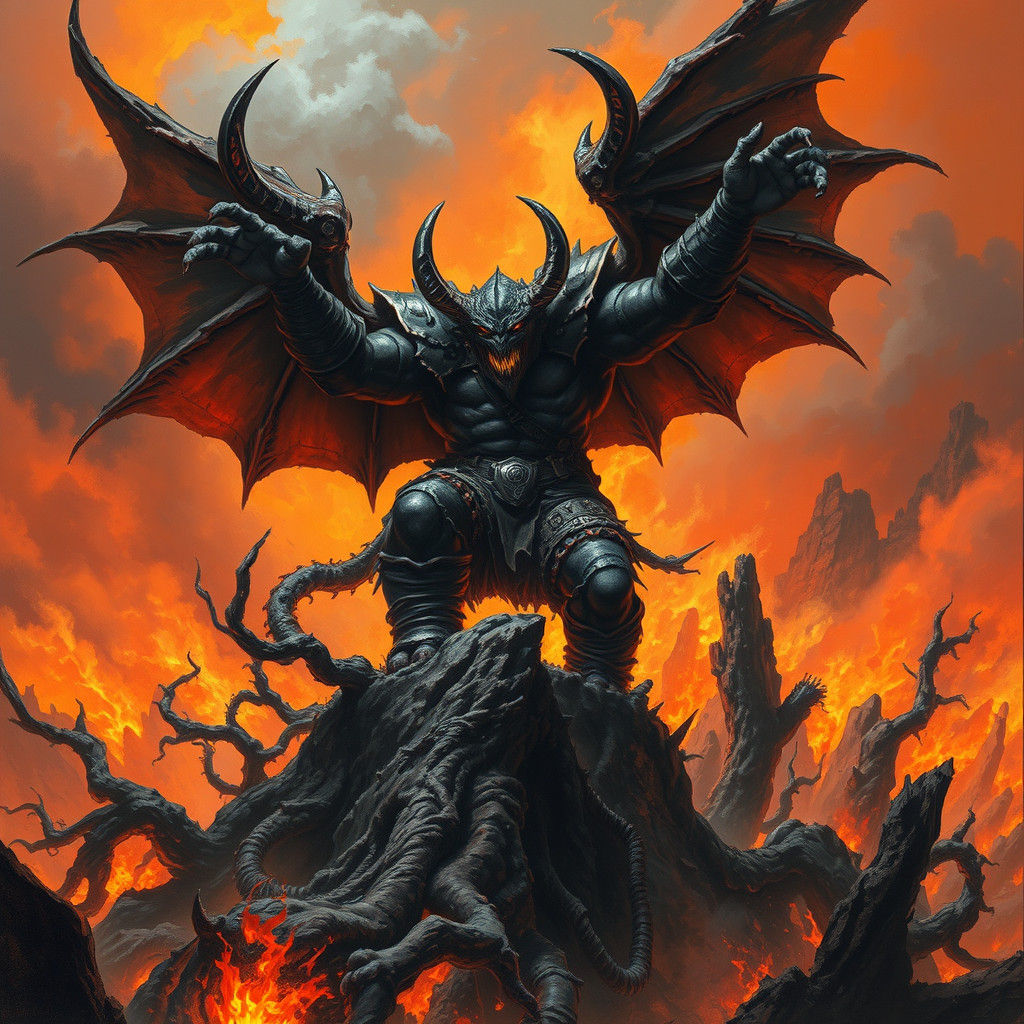 Demon Ogre Soaring from Hell in Dark Fantasy Art