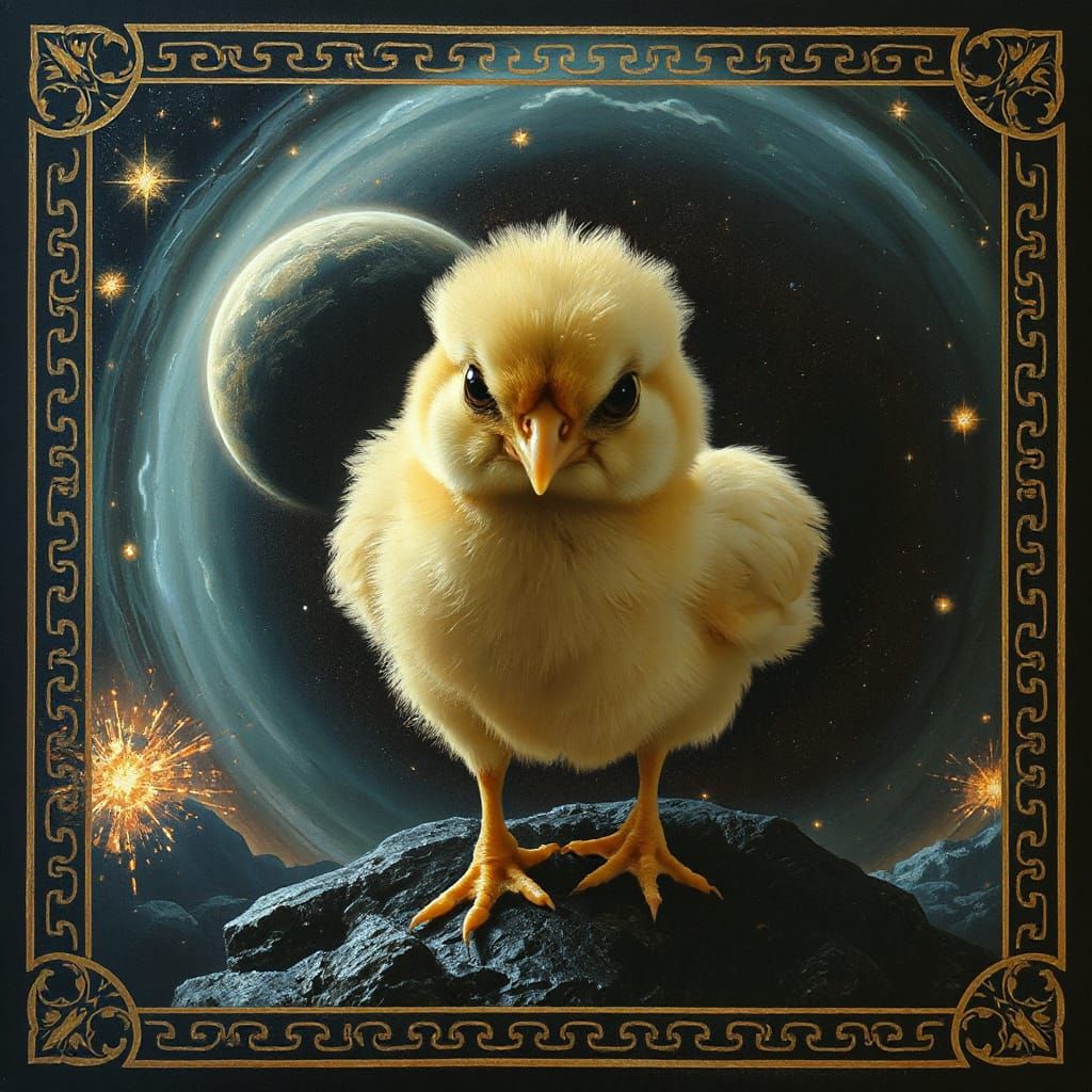 Angry Chick in Space: A Pre-Raphaelite Painting