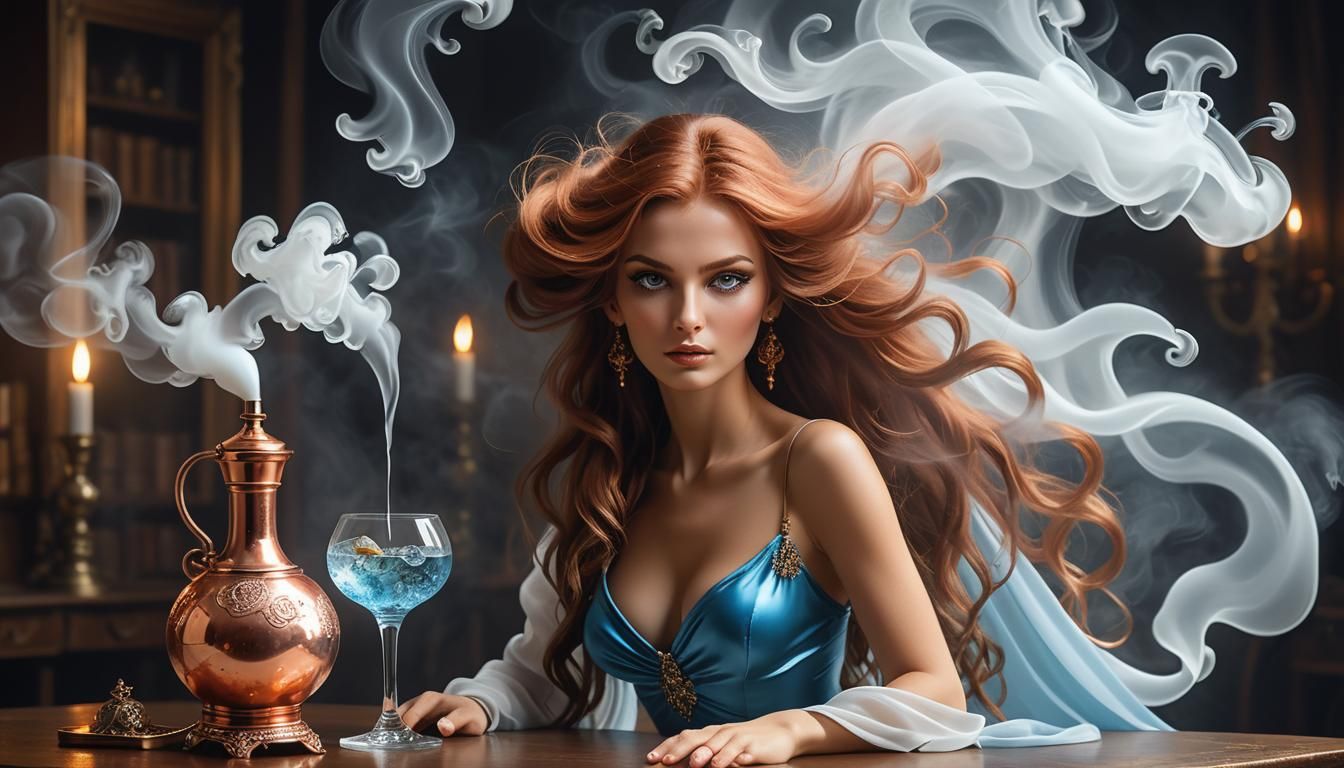 Genie Emerges from Copper Lamp in Beksiński Style