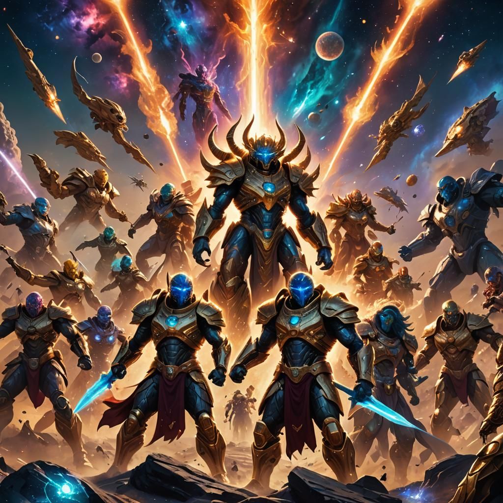 Demigods Unite Against Alien Threat in Cosmic Fantasy Art