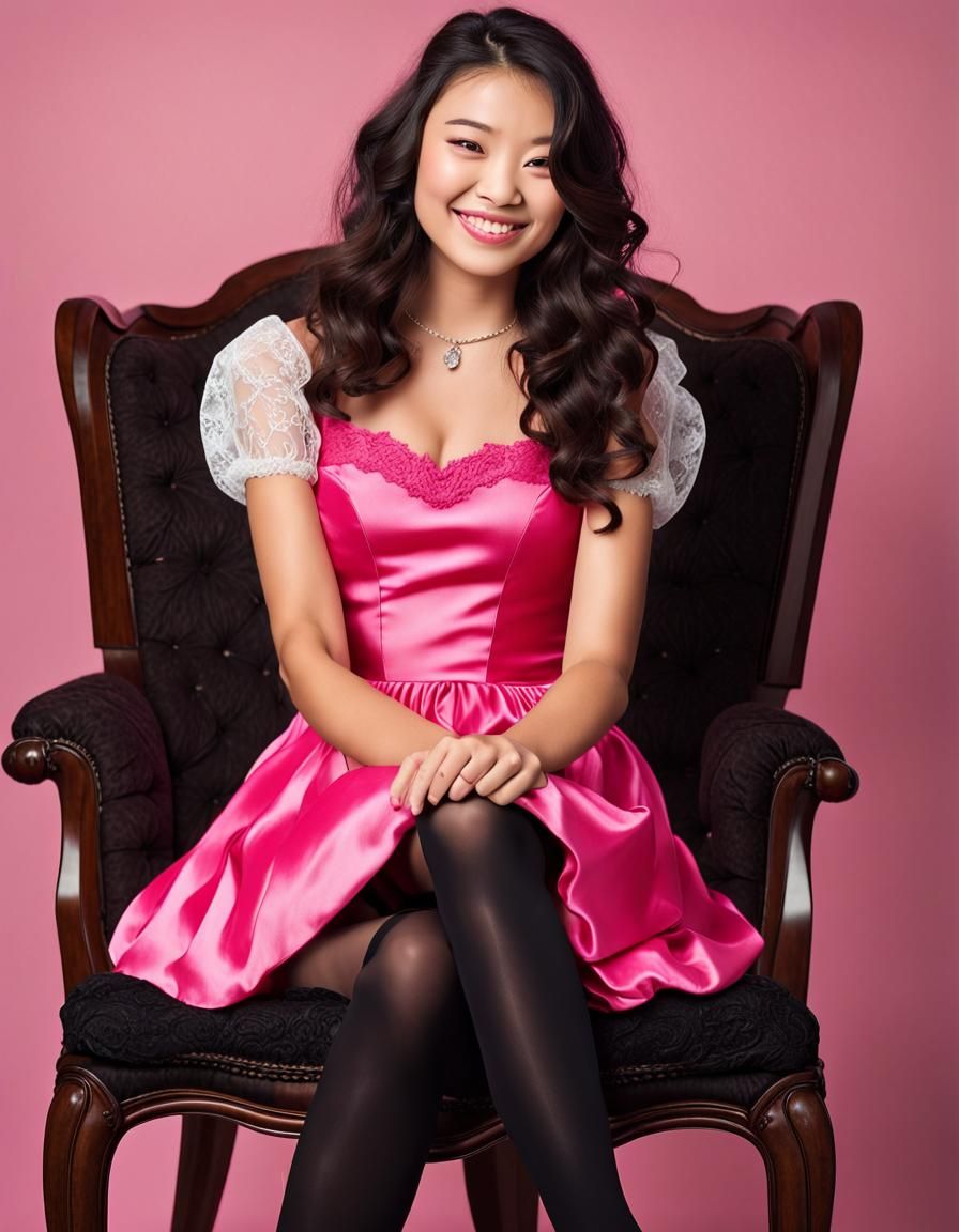 Girl in Pink Dress in Wood-Panel Study