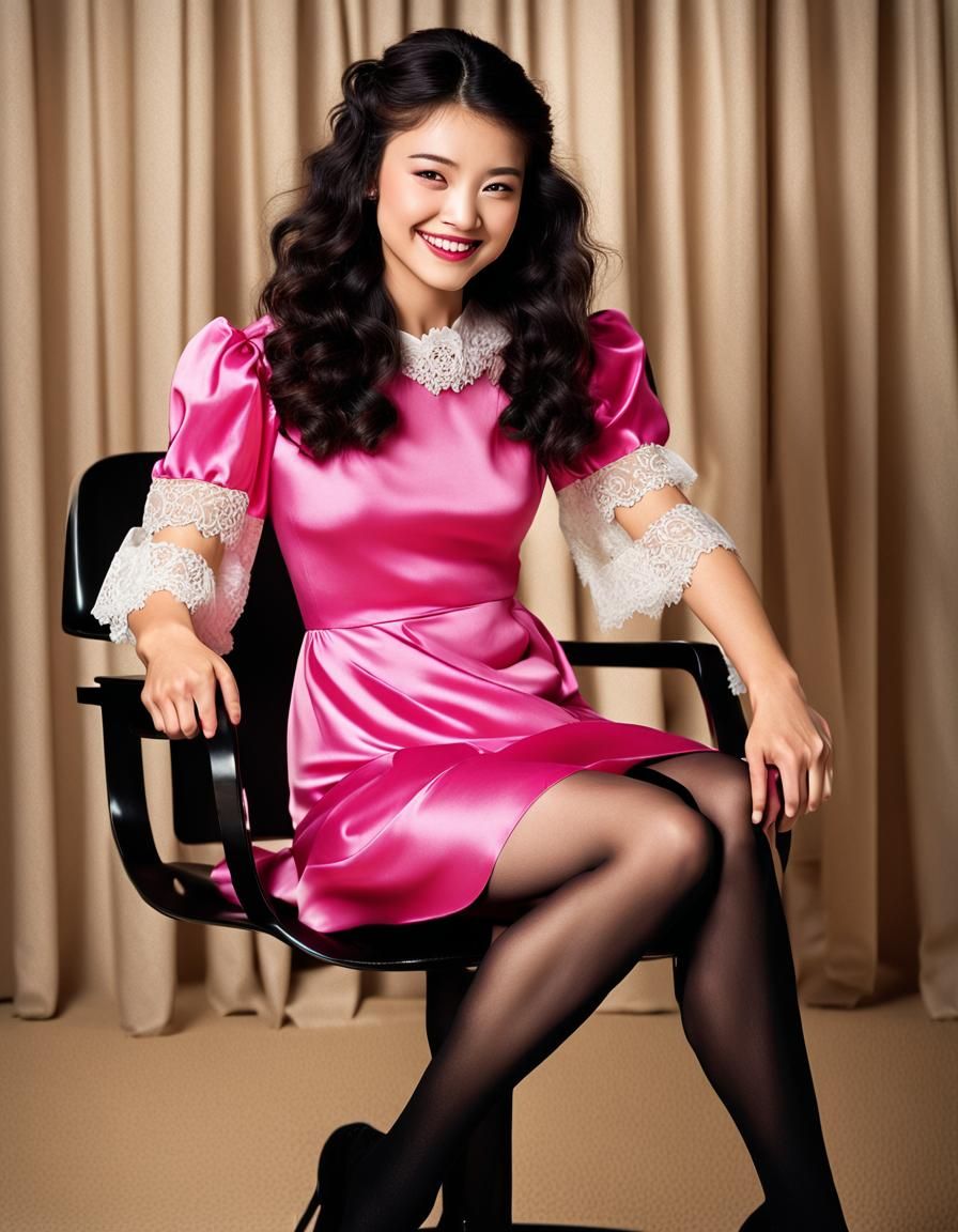 Girl in Pink Dress in Wood-Panel Study, Hyperrealistic