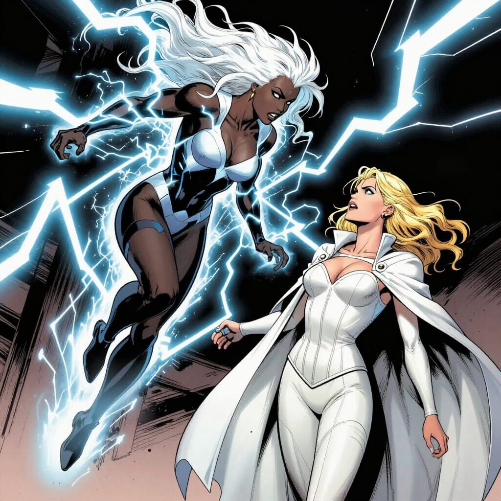 Storm Unleashes Lightning Bolt in Comic Style