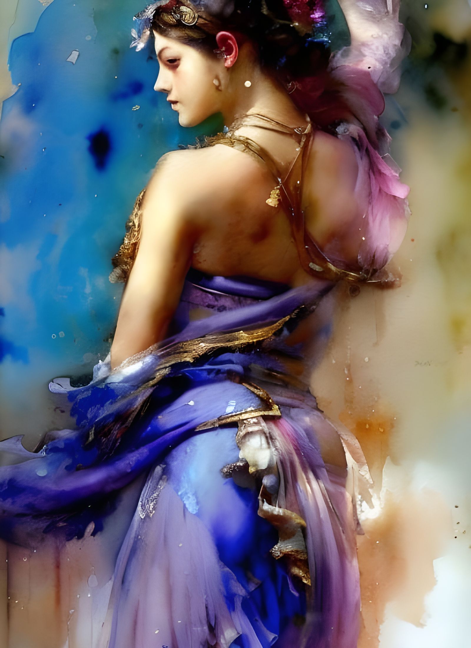 Athena in Bright Vivid Impressionistic Watercolors