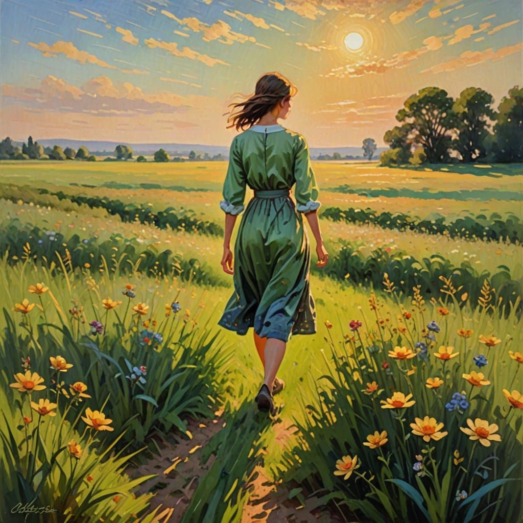 Impressionist Summer Field at Golden Hour