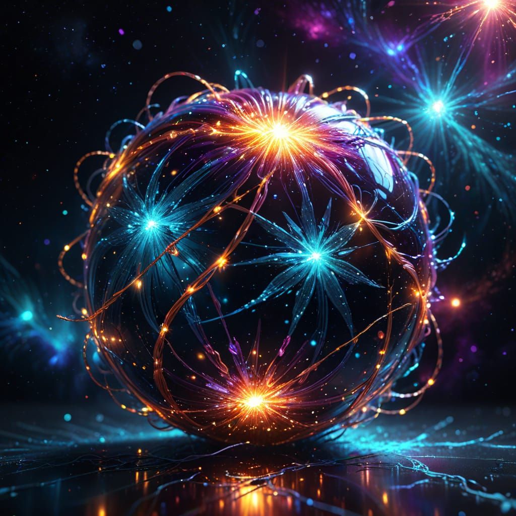 Glowing Star-Ball Sculpture in Space: Digital Sci-Fi Art