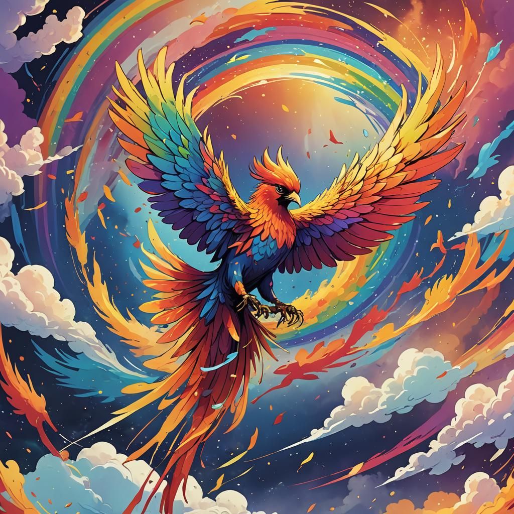 Rainbow Phoenix in Anime Style