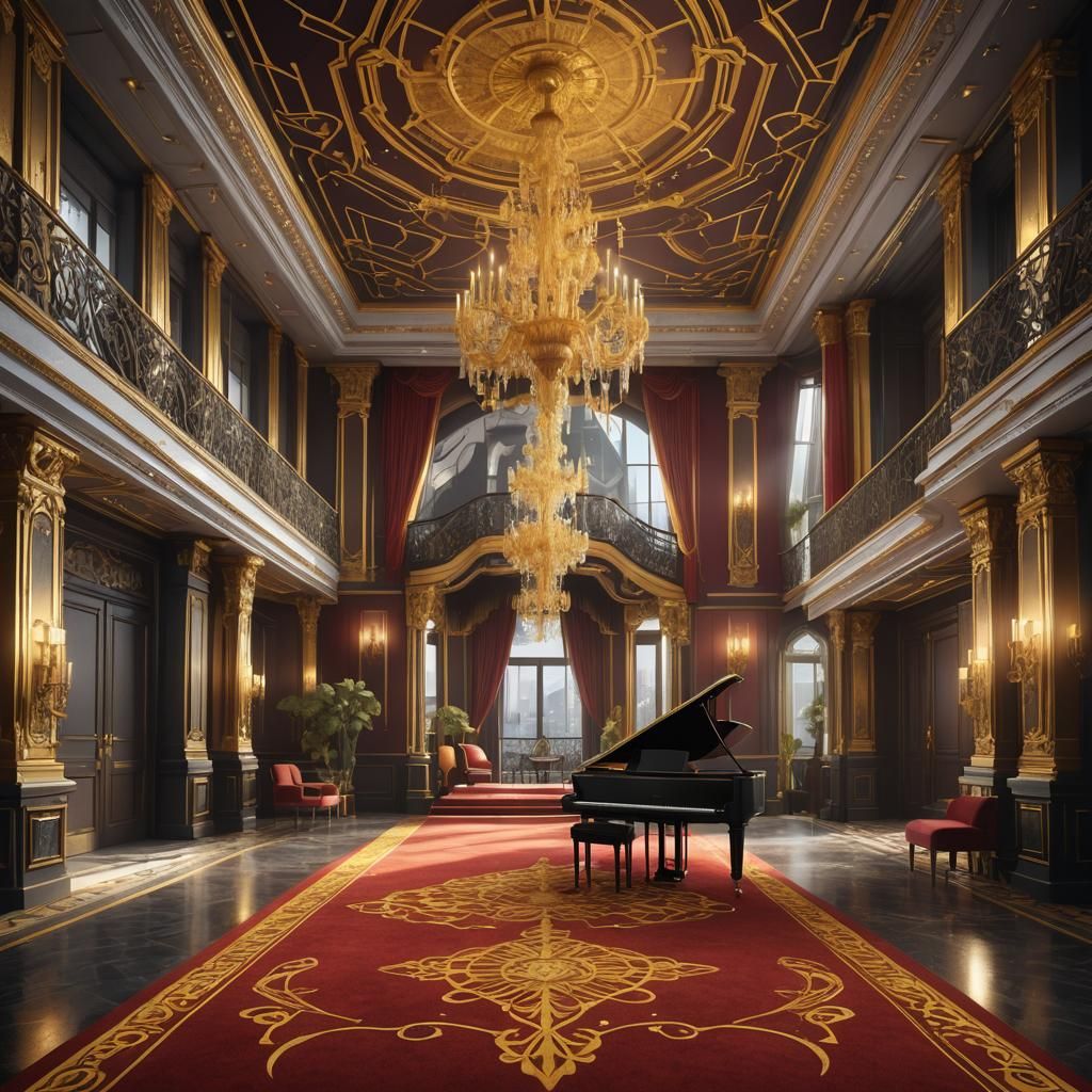 Elegant Ballroom with Geometric Carpet Design