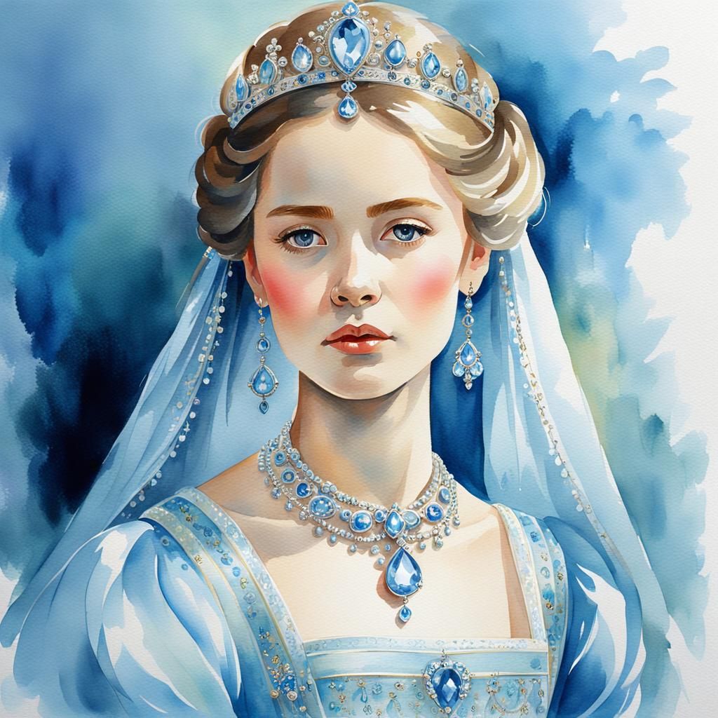 Russian Princess Portrait in Watercolor Style