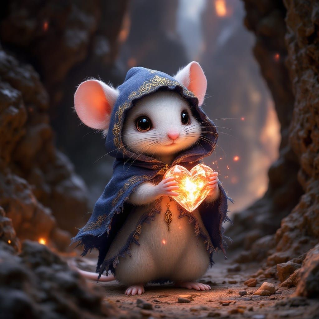 Whimsical Cavern Dweller in Delicate Blue Attire, Cradling R...