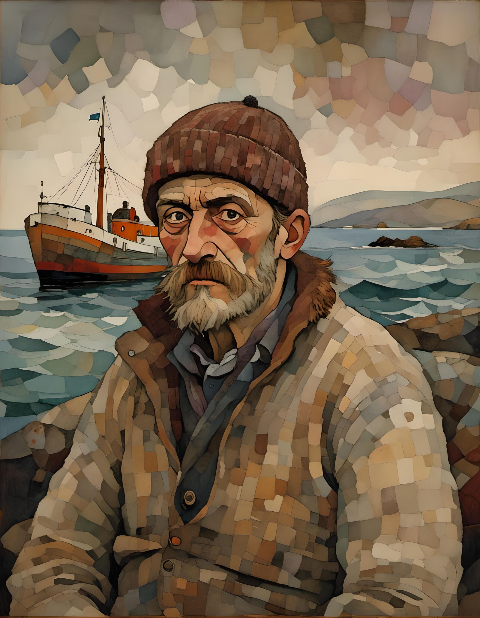 Scottish Trawler Captain Portrait with Rough Seas