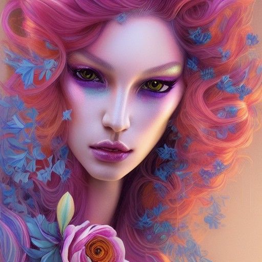 Goddess Portrait with Flowers in Art Nouveau Style