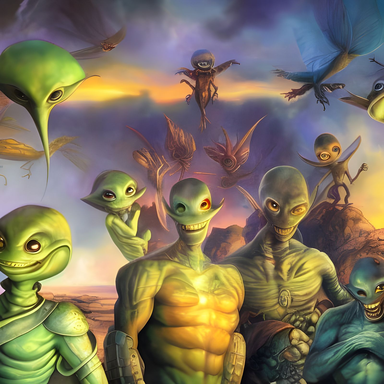 Alien Cartoon Crew in Surreal 3D Render
