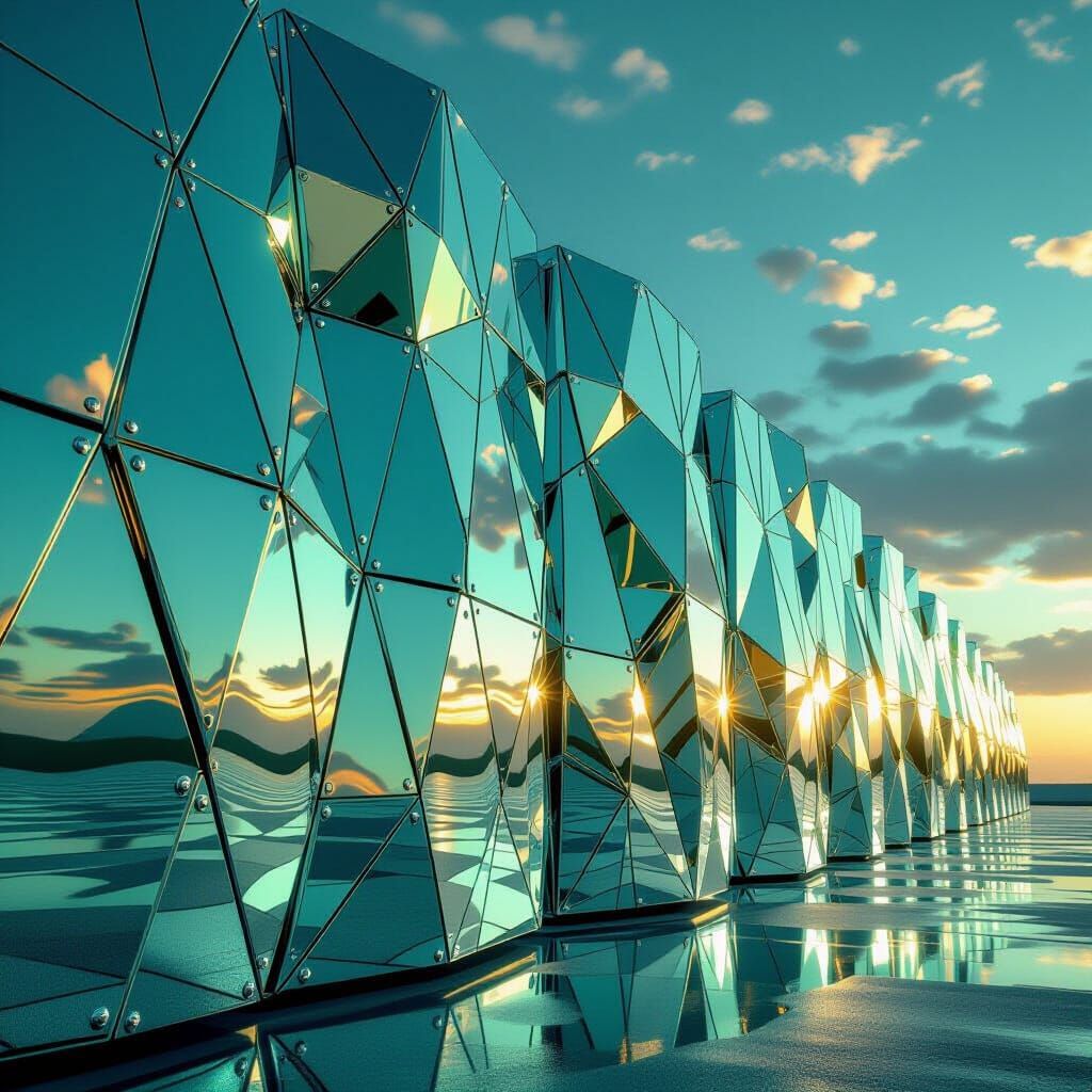 Chrome Car Walls Reflecting Molten Diamond Sky