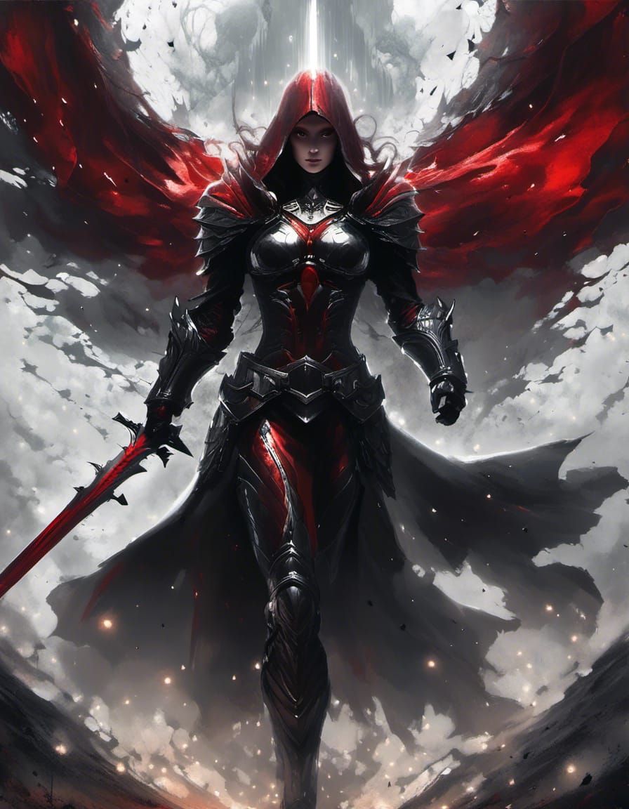 Cyborg Woman in Wasteland, as Digital Watercolor Art