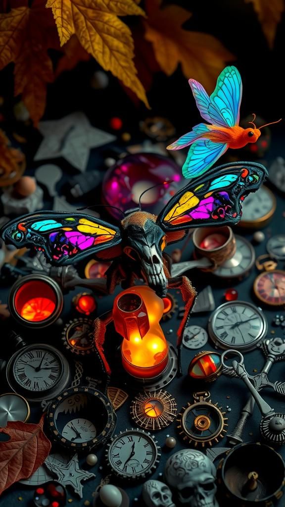 Surreal Autumn Death Moth in Rayograph Style