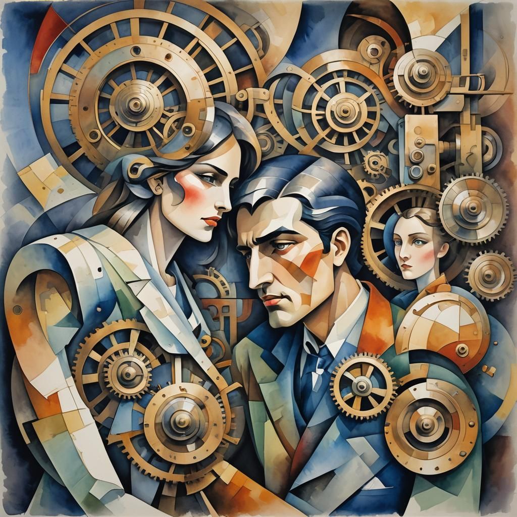 Steampunk Train in Abstract Cubist Style