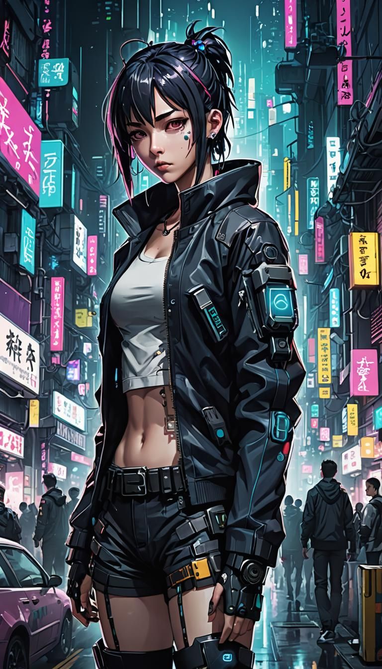 Cyberpunk Scene in Anime Style