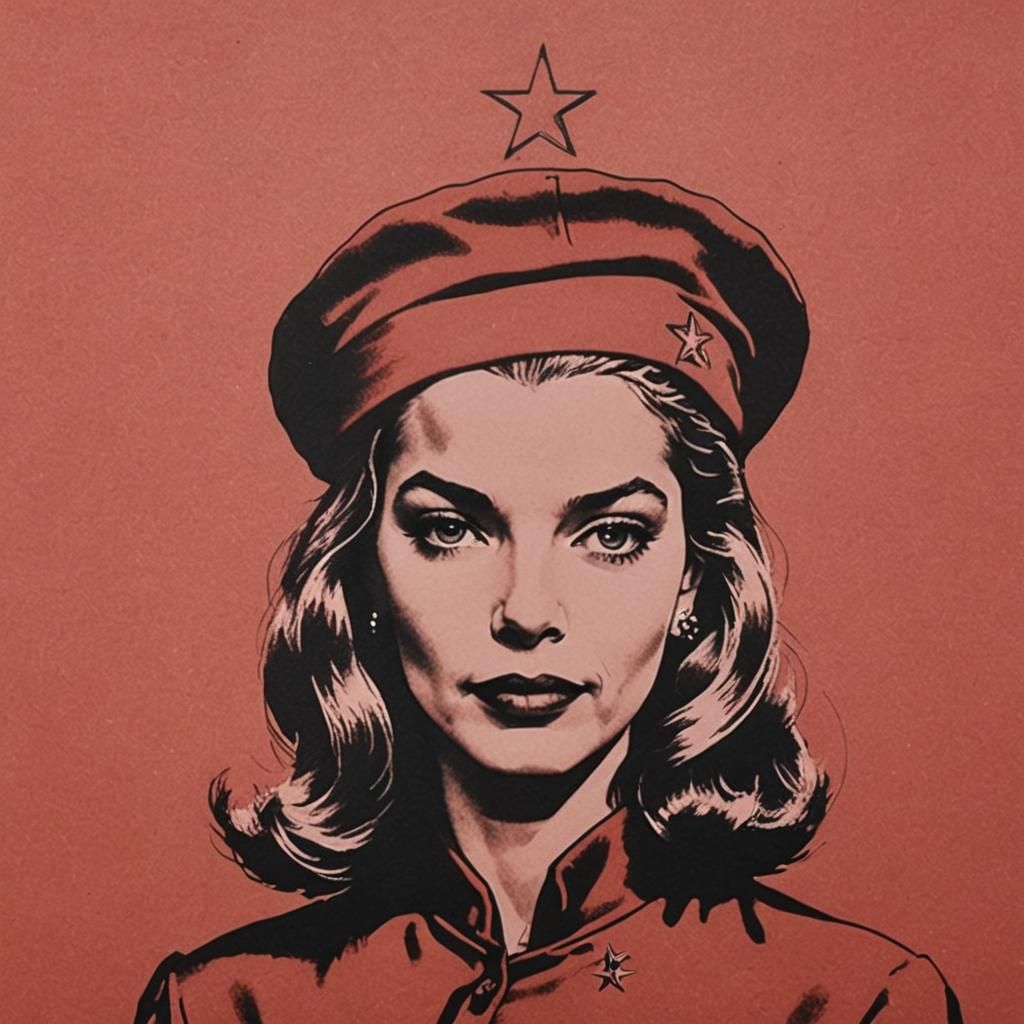 Minimalist Serigraph: Lauren Bacall as Che Guevara