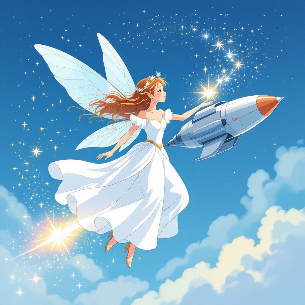 Whimsical Fairy Delivering Prayers with Jetpack